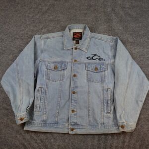 Orange County Choppers Jacket Mens XL Blue Denim Biker Button Motorcycle Logo